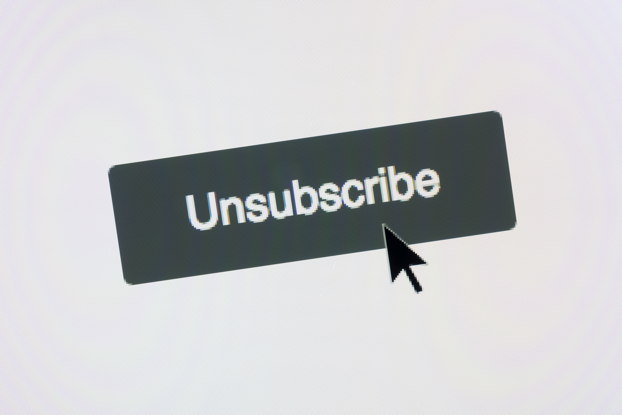 A digital graphic of a cursor arrow clicking on a prominent 'Unsubscribe' button.